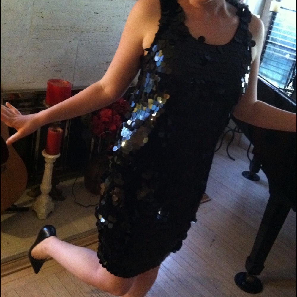 Large sequined black sheath dress